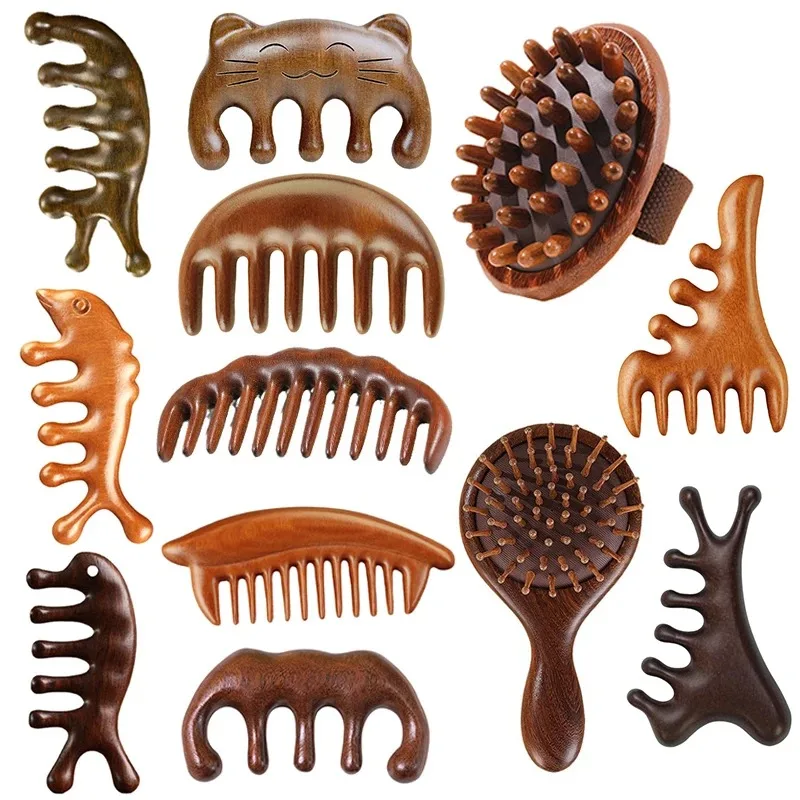 

Массажная расческа Meridian с пятью зубьями, безручная китайская иглоукалывающая расческа для головы, кровообращение, сандаловое дерево, расческа-меридиан для кожи головы