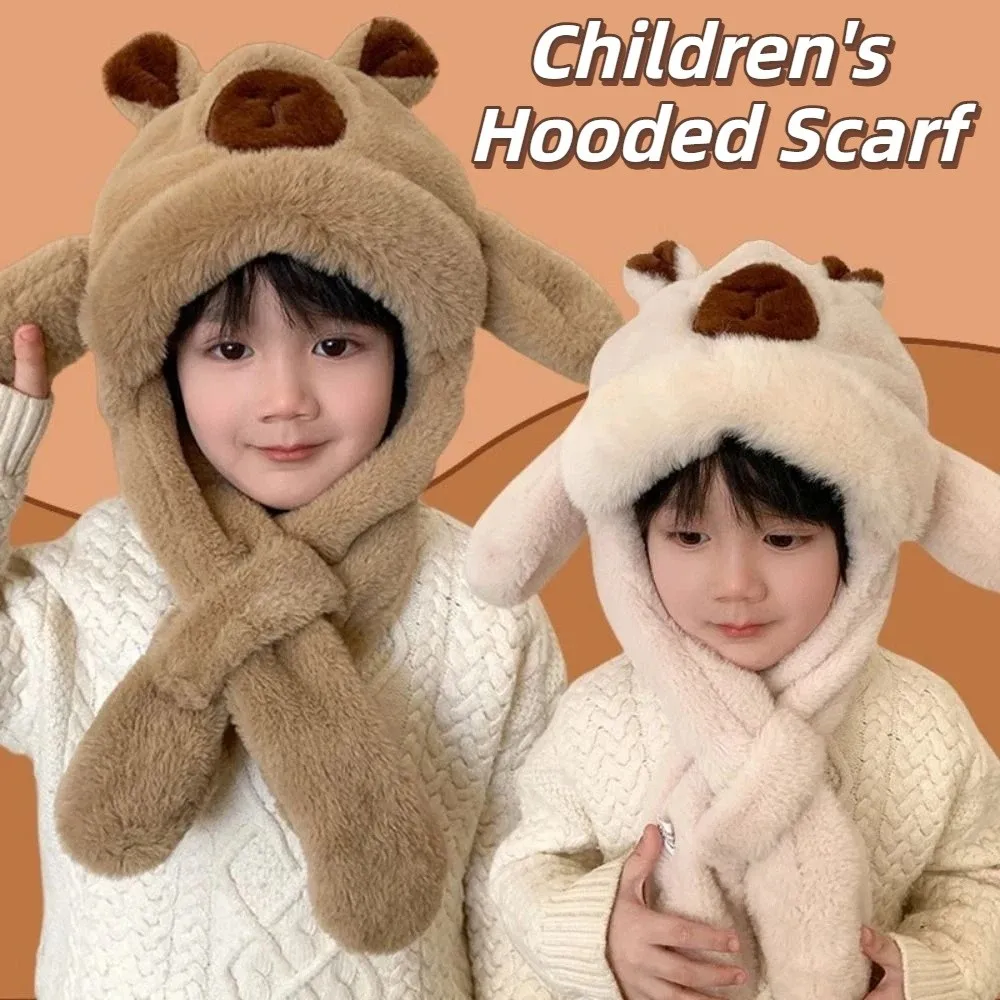 

Cozy Creative Ear Protection Hat Funny Movable Ears Cute Capybara Hooded Scarf Cute Capybara Thickened Winter Warm Hat Outdoor