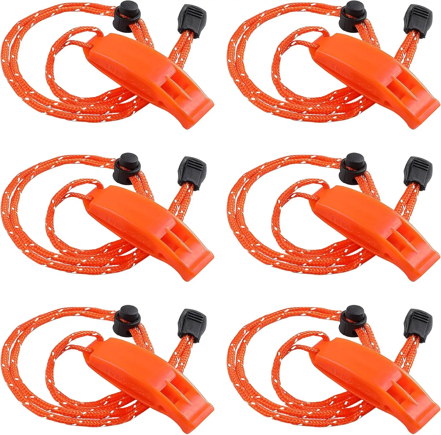 6PCS Safety Survival Whistles with Adjustable Reflective Lanyard Emergency Plastic Whistle Marine