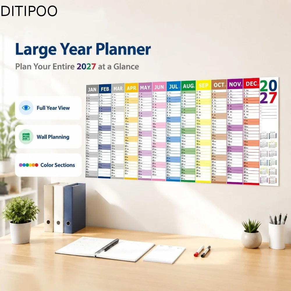 Large Size 2027 Wall Calendar Colorful Notes Thick Paper 12 Month Calendar English Full Year Monthly Planner Calendar School