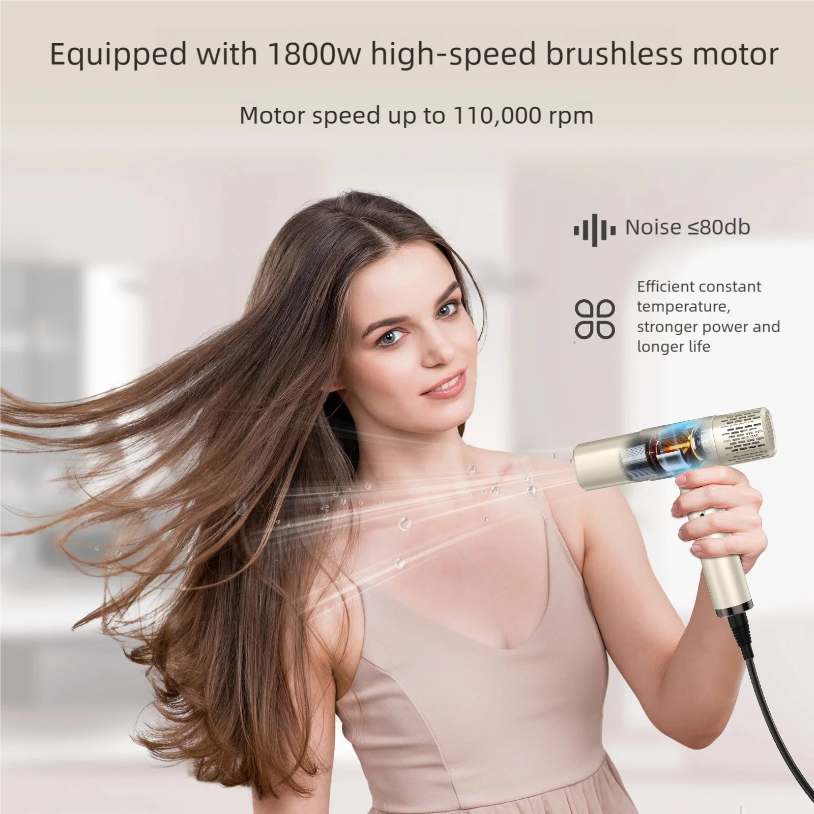 High Speed Hair Dryer, Digital Display, 2000W Negative Ion, Hot and Cold Wind, Professional Salon Styling Tool