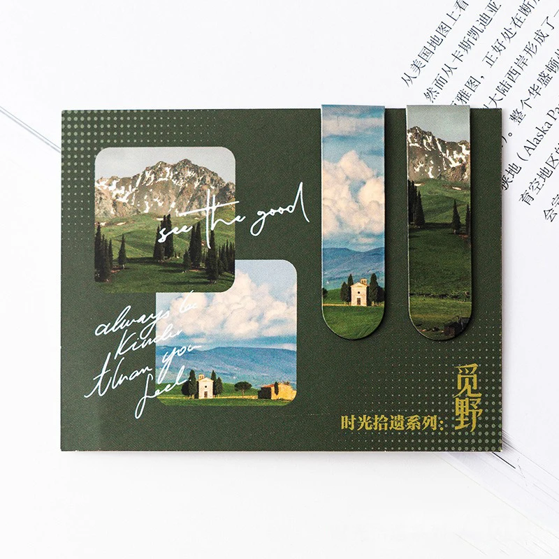 2pcs/set Creative Magnetic Bookmarks Beautiful Landscape Book Pages Marker Students School Supplies Aesthetic School Stationery