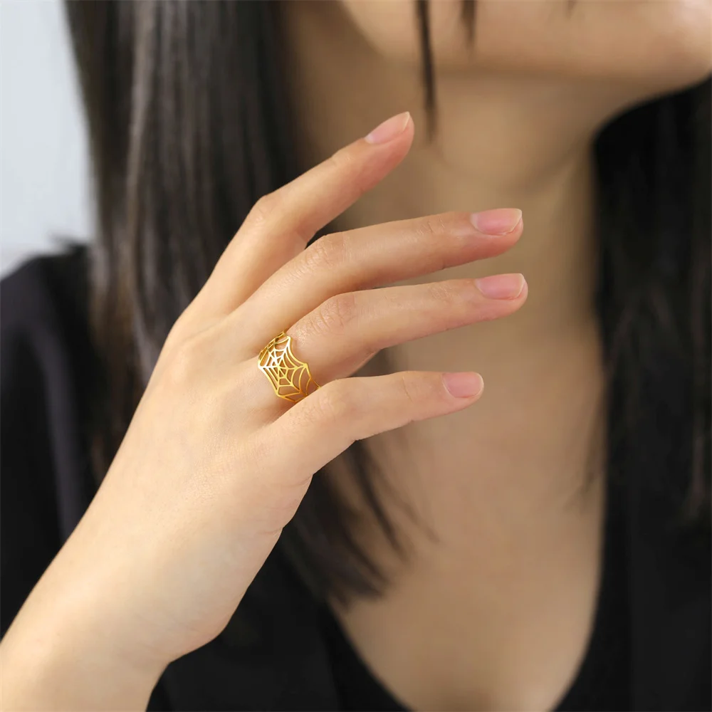 My Shape Punk Spinnen ring Edelstahl verstellbare offene Fingerringe Tiermode Schmuck Frauen Männer Jungen Teen Halloween Geschenk – Detail 12