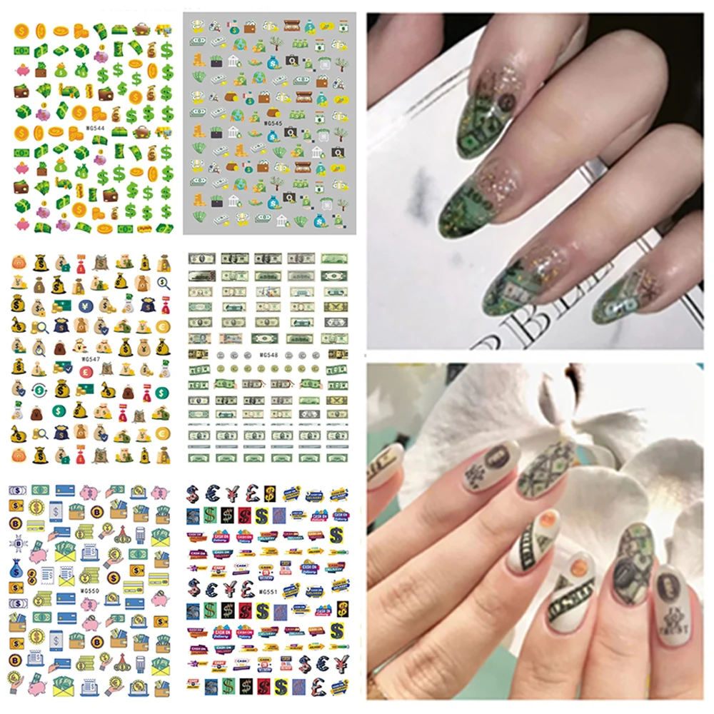 Decalques autoadesivos para manicure, estilo rico e rico à prova d'água, decorações para arte em unhas, adesivos para unhas, apliques para arte em unhas