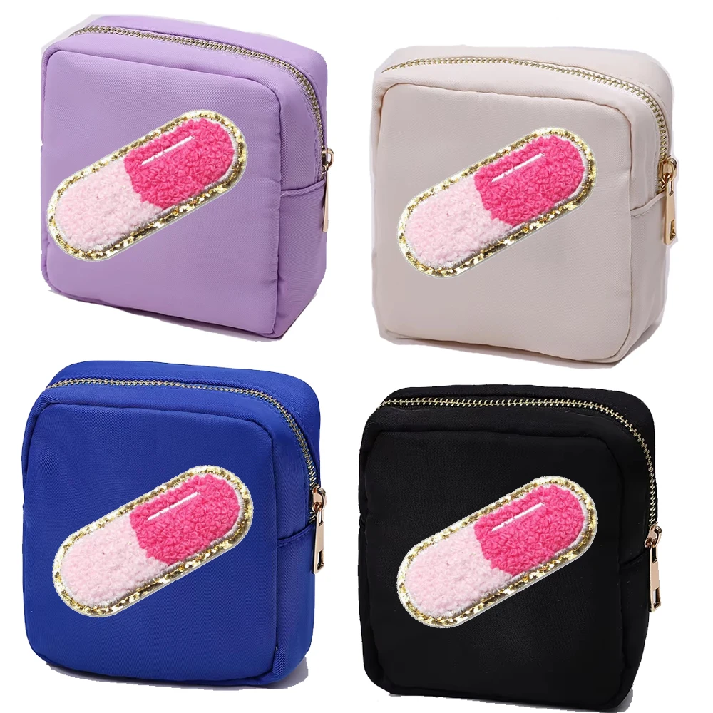 10-teiliges Set, niedliche Pillen-Diamant-Aufnäher, Chenille-Aufnäher zum Aufbügeln, personalisierter Stickerei-Aufnäher, DIY-Kosmetiktasche