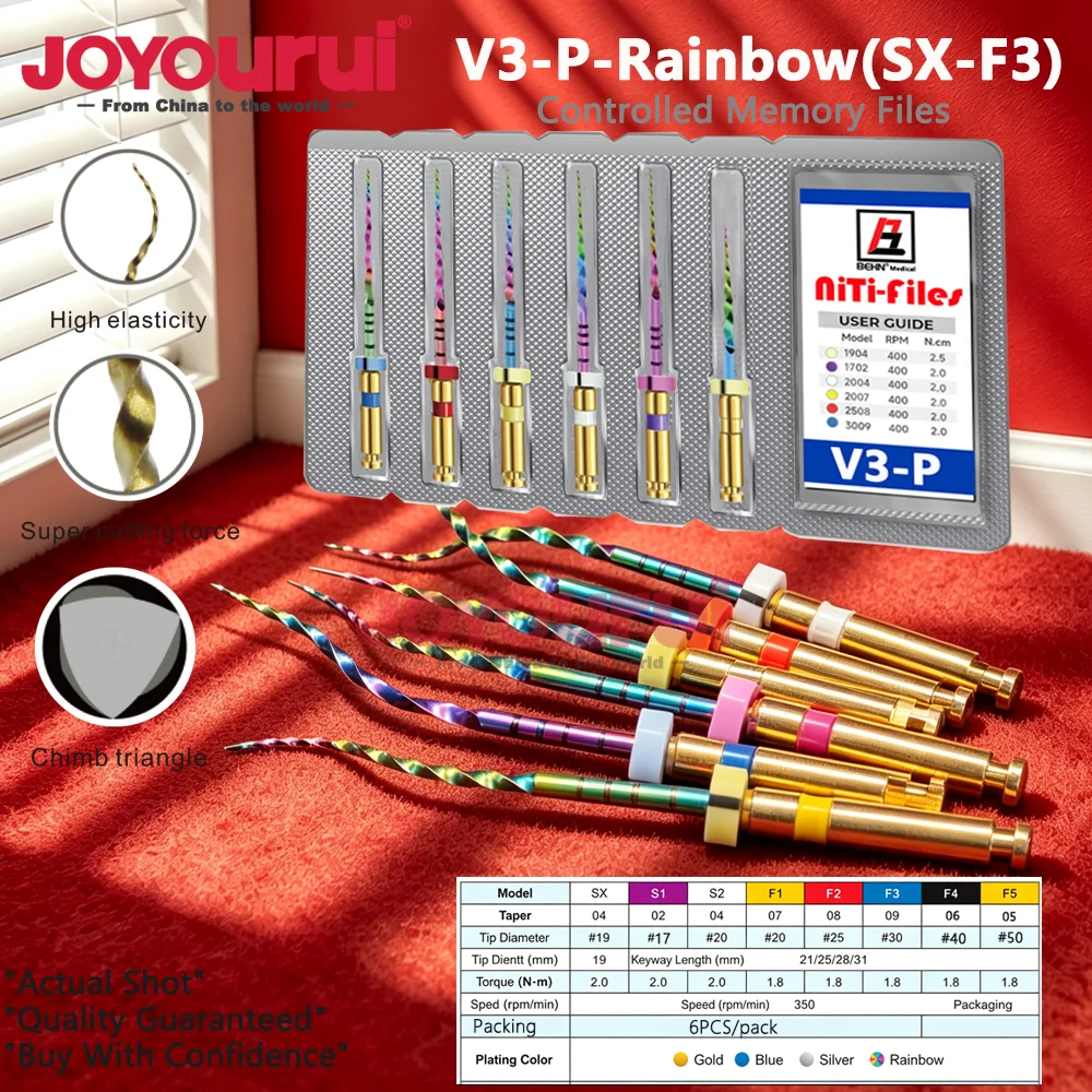 6 pièces de limes endodontiques rotatives flexibles activées par la chaleur SX-F3 Rainbow S1 S2 25mm/31mm Pro-0.4Taper pour le canal radiculaire endodontique