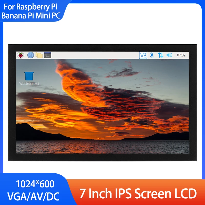 

7-дюймовый IPS LCD-дисплей 1024*600 с видеовходом VGA/AV/DC для систем видеонаблюдения, DVD-плееров, Raspberry Pi, Banana Pi, мини-ПК