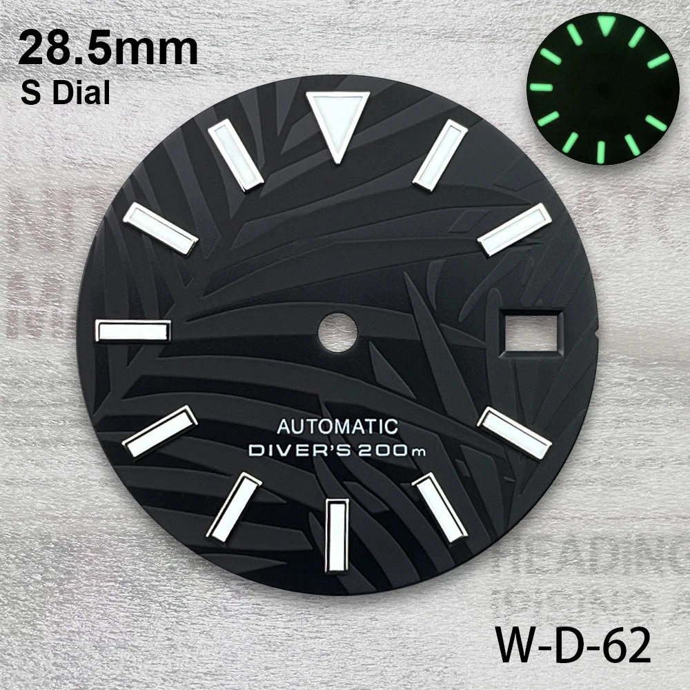28.5mm S Logo Dial Fit NH35/NH36/4R/7S Movement Bamboo Leaf Dial Green Luminous High Quality Watch Modification Accessories