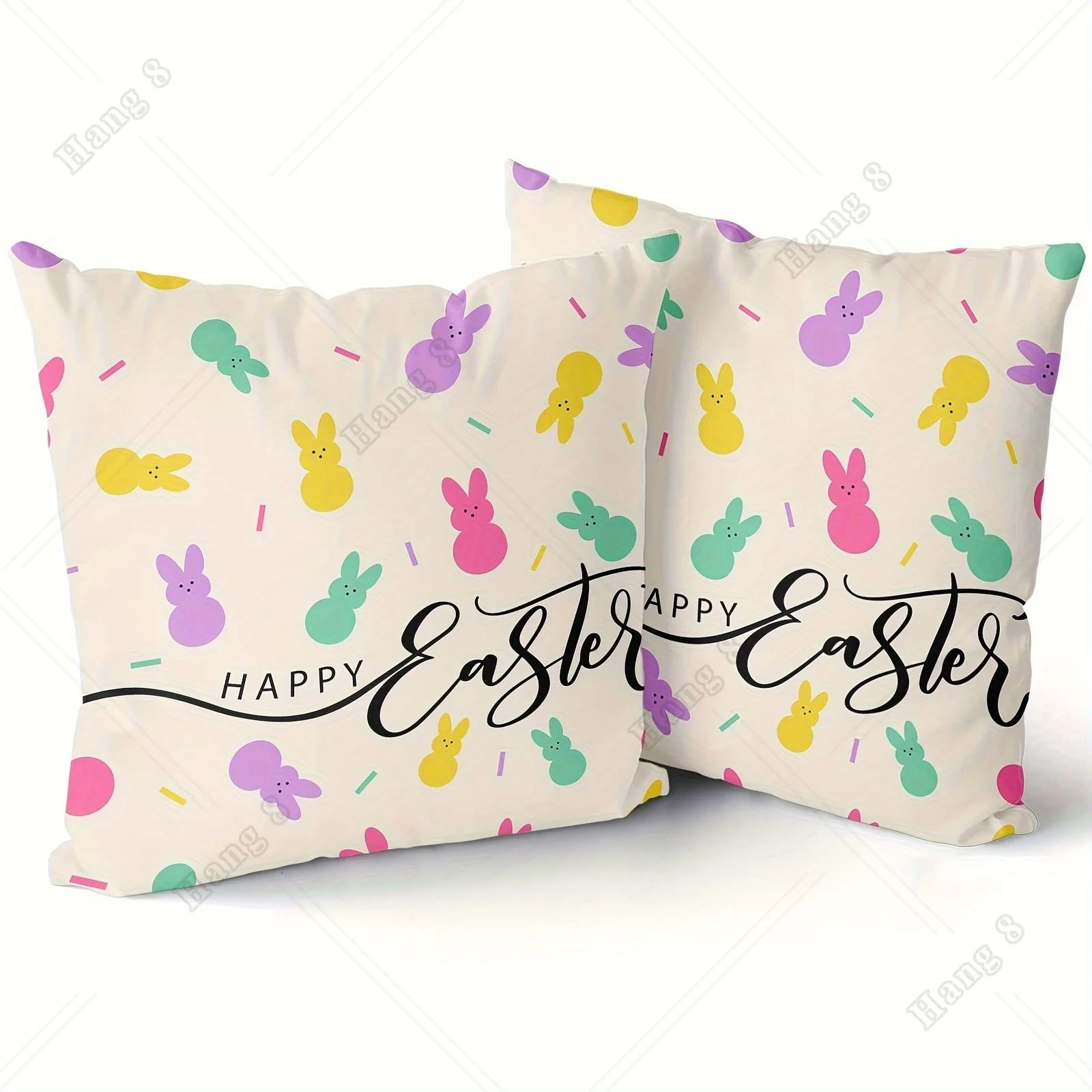 2pcs Colorful Rabbit Easter Throw Pillow Double Sides Room Office Living Room Decor Sofa Decor No Pillow Core Linen Cotton