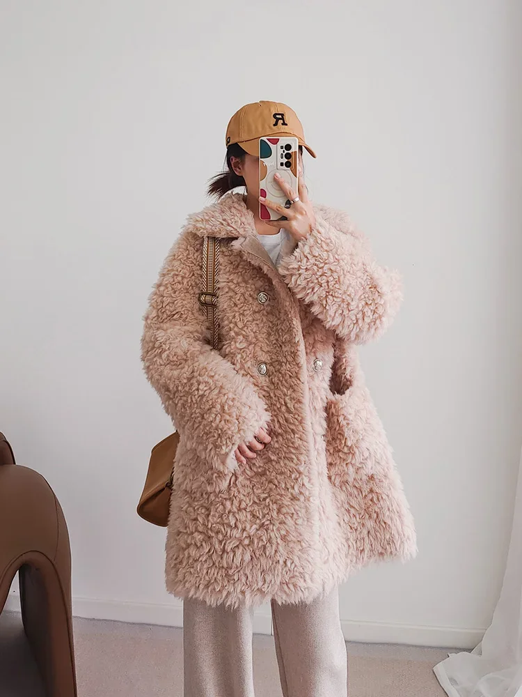 2024 Autumn Winter New Feminine Chic Toka Lamb Wool Coats Women's Fur Integrated Coat Long Sleeve Solid Color Trendy Ladies Fur