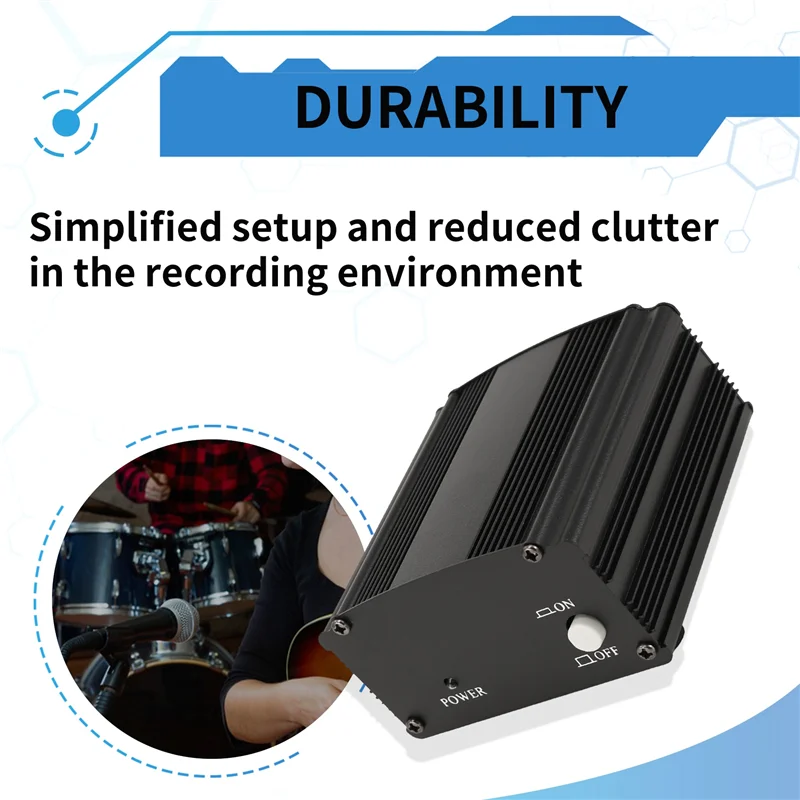 AAAEL-1-Channel 48V Phantom Power Supply With XLR 3 Pin Microphone Cable For Microphone Power Supply