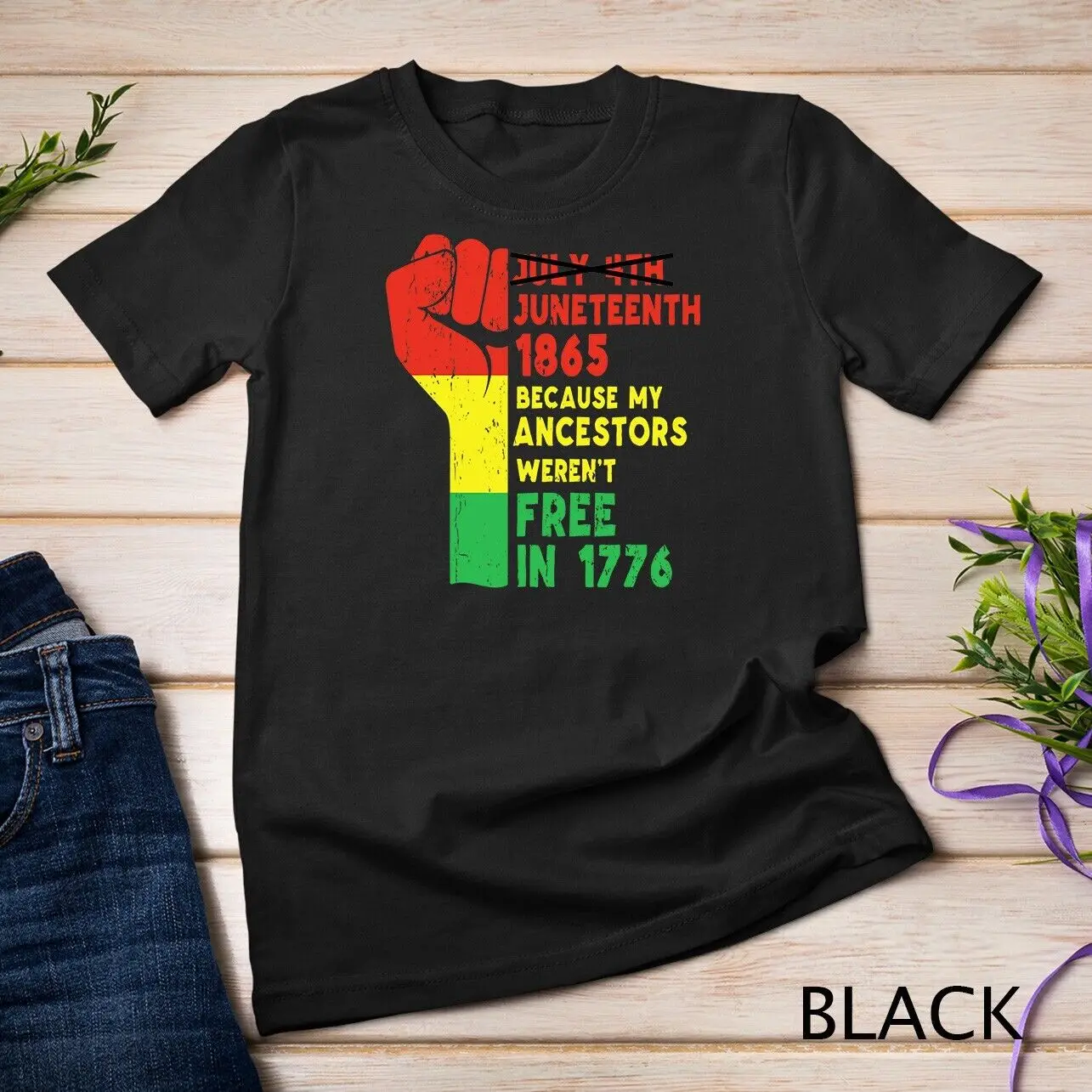 Juneteenth My Ancestors Free Black African Flag Pride Fist Unisex T-shirt