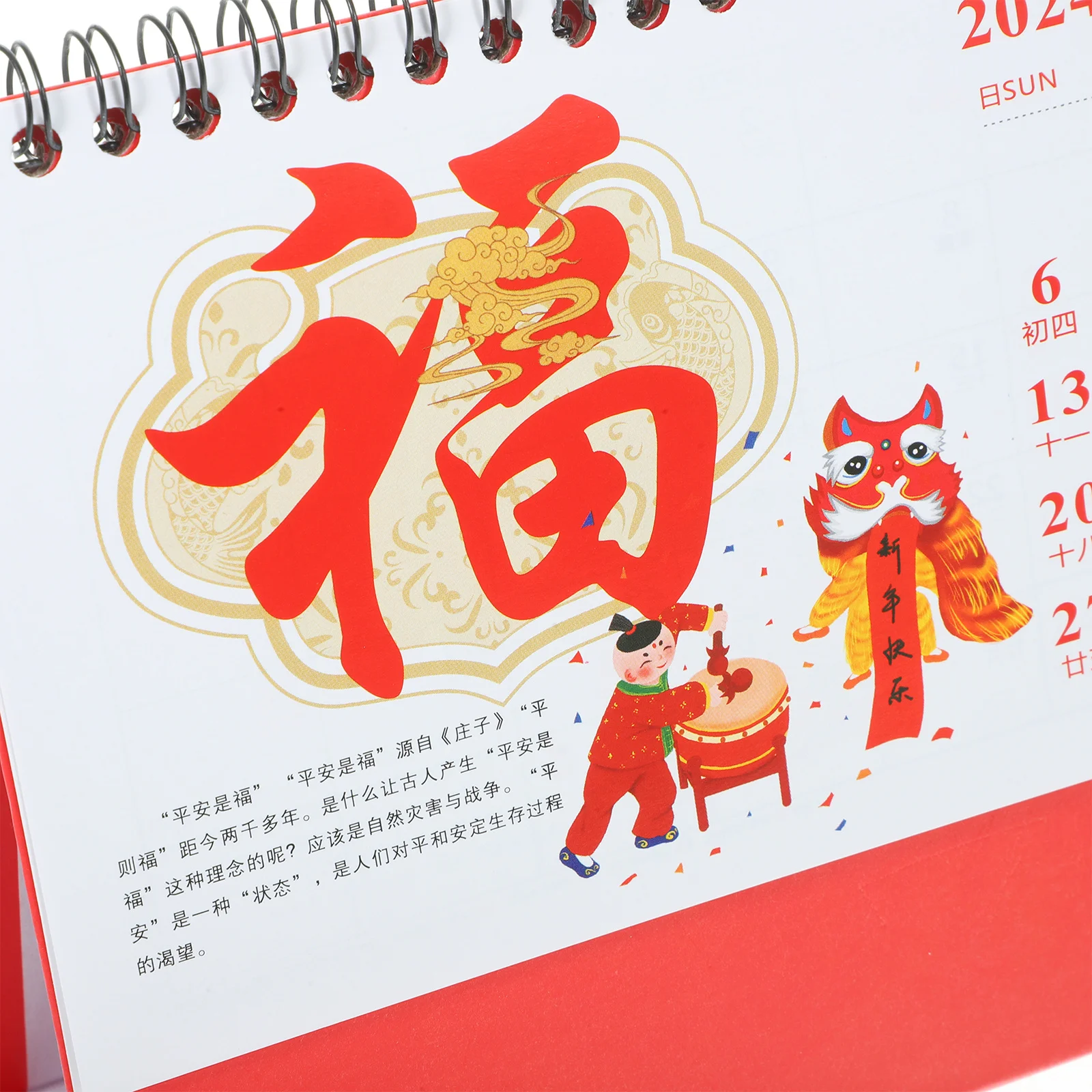 

2024 Dragon Year Desk Calendar Spiral Bound Colorful Pages Detailed Dates Holiday Info Office Home Decorative Table Calendar