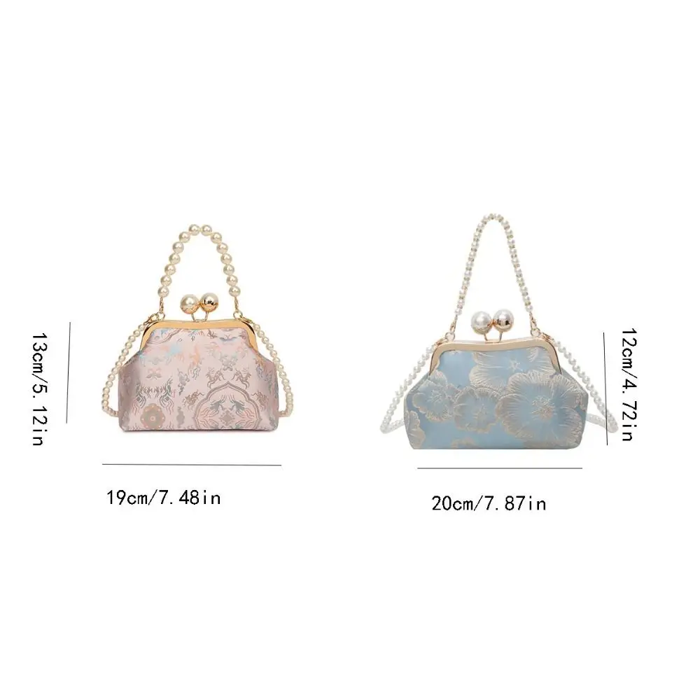 Pearl Chinese Style Handbag Shoulder Cheongsam Accessories Hanfu Clutch Bag Elegant Kiss Lock Embroidery Banquet Bag Banquet