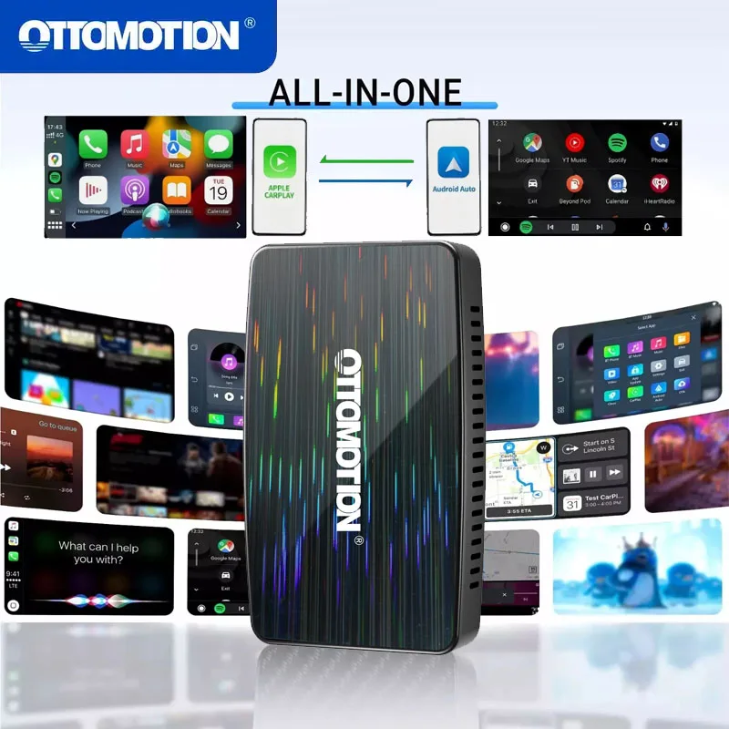 OTTOMOTION Android Ai Box Wireless CarPlay Adapter Android Auto Built in Youtube Netflix Tik Tok IPTV for Car with Wired Carplay