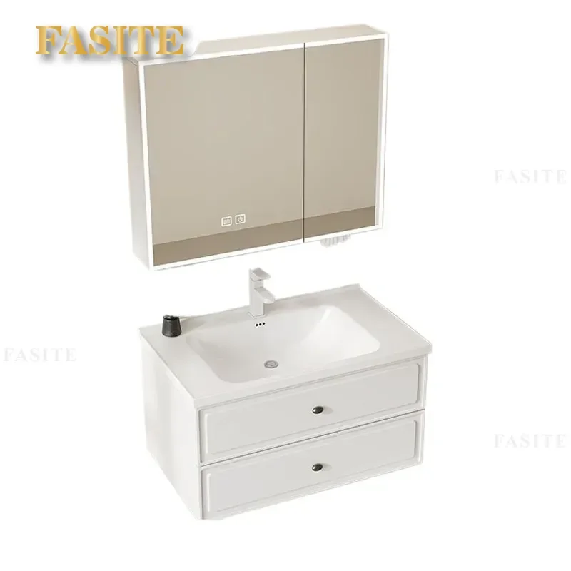 For Bathroom Stainless Steel Smart Cabinet Integrated Ceramic Hand Wash Basin Fully Sealed Mirror Storage Unit Modern Vanity