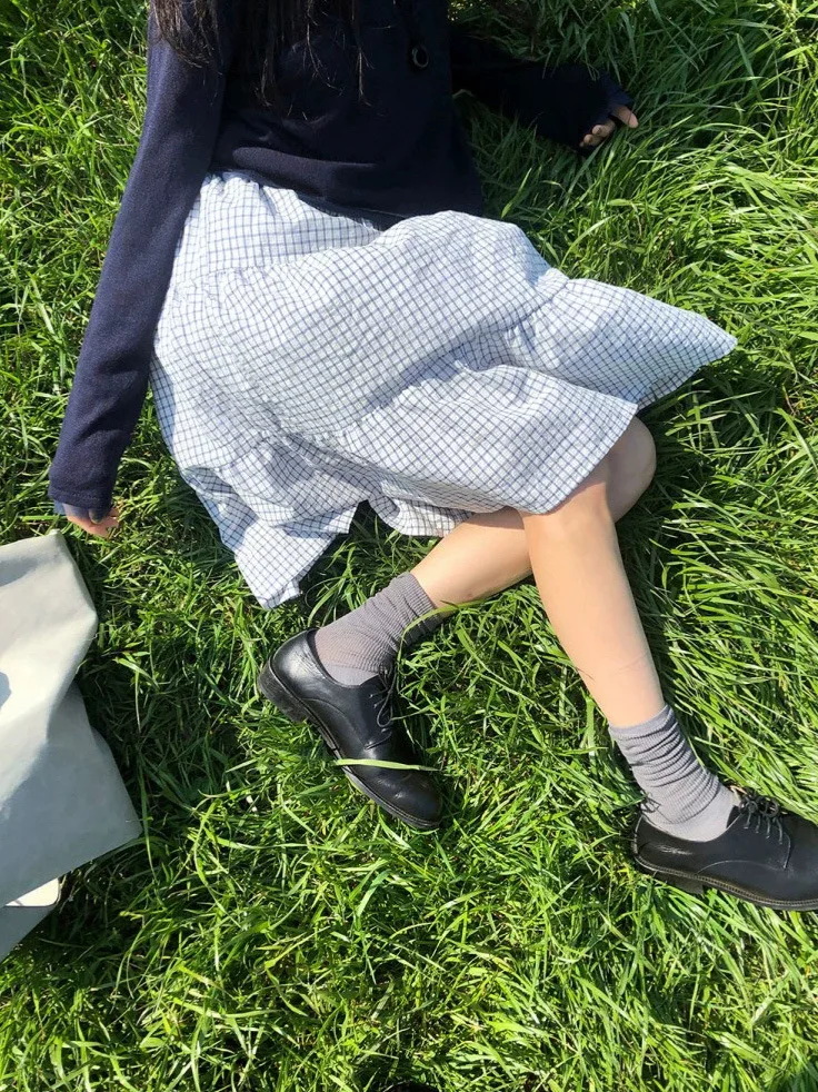 تنورة طويلة منقوشة حلوة للنساء بخصر مطاطي تنورة على شكل حرف a متعددة الطبقات تنورة Dongdaemun Sle الفنية للربيع والصيف #4