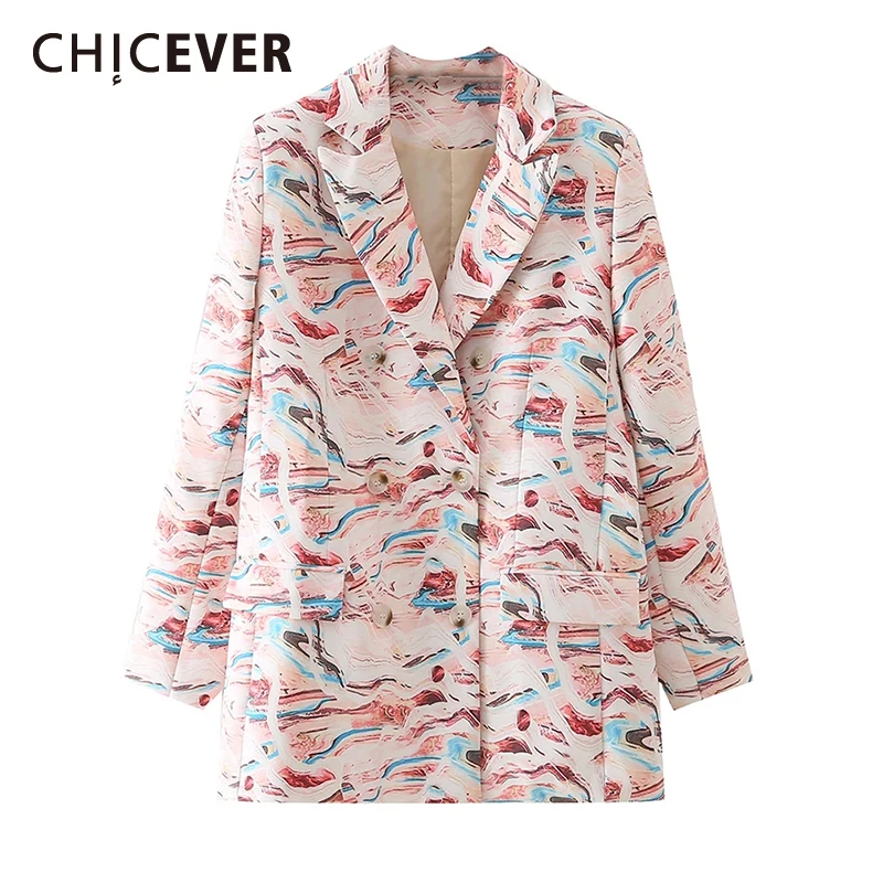 

CHICEVER Fashion Printing Coats For Women Lapel Long Sleeve Single Breasted Vintage Colorblock One Size Casual Slimming Blazer