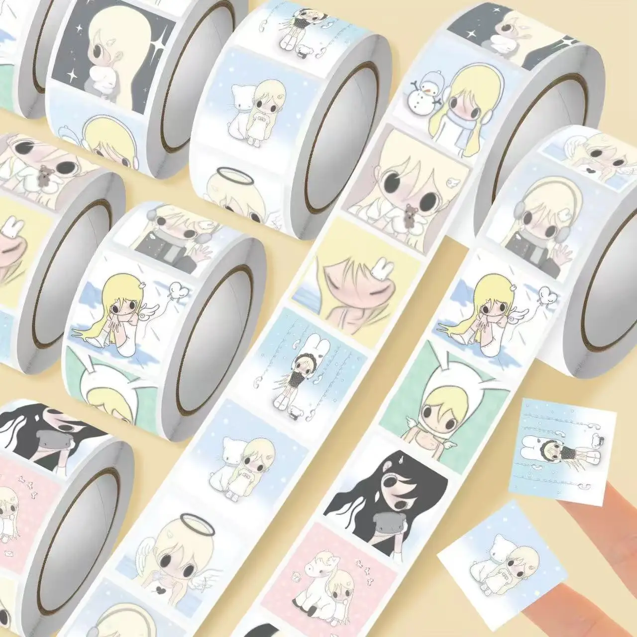 

Japanese Ins Style Anime Atmosphere Sense Wild Autumn Female Hair Roll Stickers Cute Hand-painted Decorative Note Stickers Gift