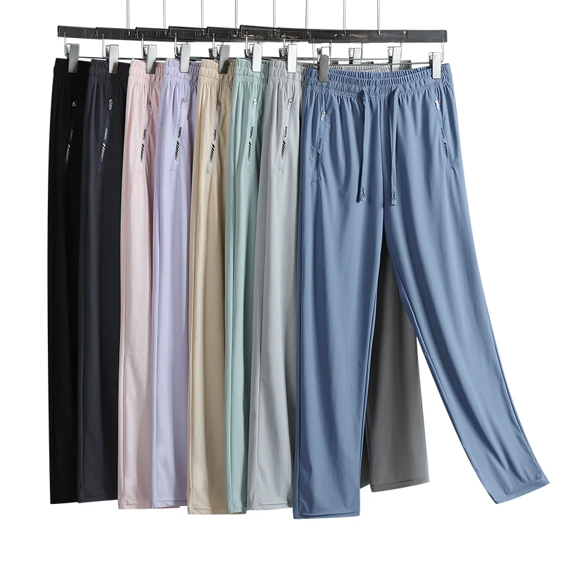 Men's Cool Ice Silk Yoga Pants Lounge Sleepwear Elastic Sleep Summer Ice Silk Women's Pants Popular Loose Quick Drying Outdoor
