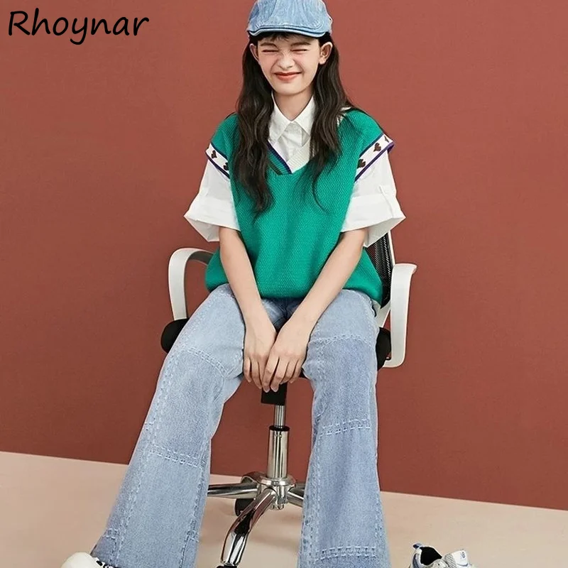 

Sweater Vests Women Leisure Elegant V-neck College Japanese Style Panelled All-match Fashion Sleeveless New Female Vintage Soft