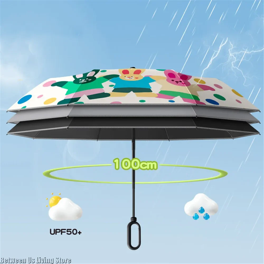 

Cute Colorful Manual Umbrella for Kids And Students with Hanging Loop Reflective Stripes Dual-use Sunny Rainy Gift
