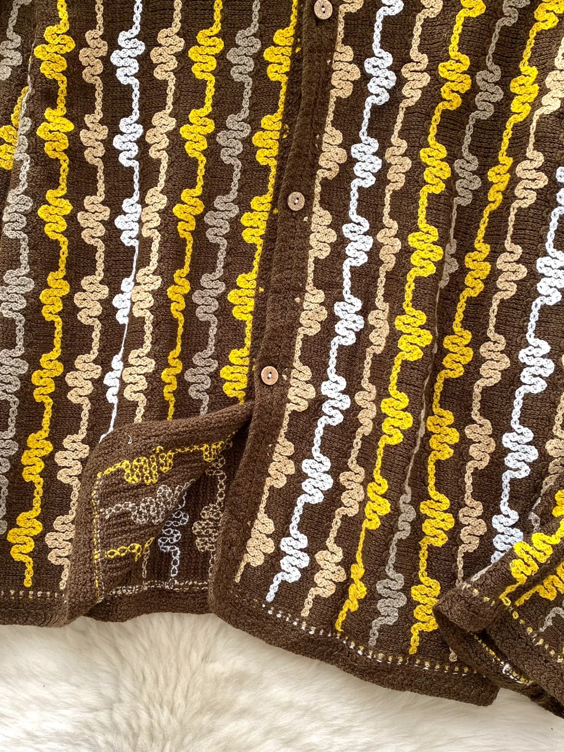 

Retro Embroidered Long Sve Knitted Top Women Loose Anti-Aging Jaet Chic Vintage Heavy Work Collar Single Button Outerwear