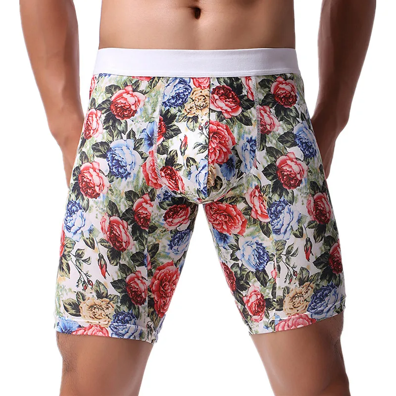 

Men Boxer Shorts Hombre Polyester Underwear Man Printed Floral Panties Ropa Breathable U Convex Pouch Underpants Plus Size M-XXL