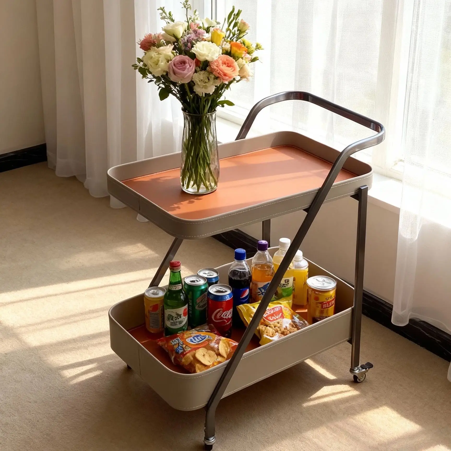 trolley sofa edge few removable saddle leather stainless steel dining car rack corner few