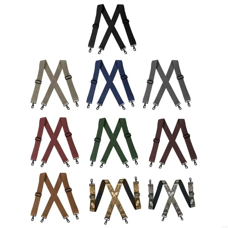 31BF Adult Suspenders with Metal 4 Clip for Workwear Shirt Adjustable X Shaped Elastic Brace for Formal Occasion and Work