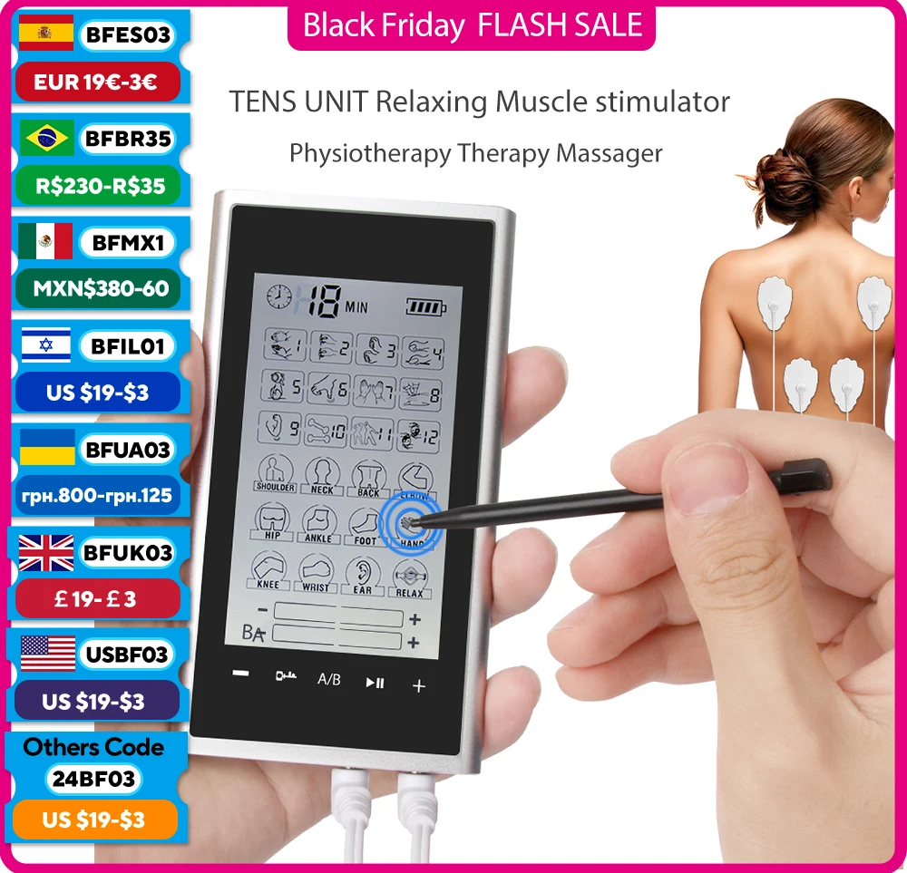 EMS Electric Muscle Stimulator Therapy 24 Modes 4 Output Channel Tens Unit Machine Physiotherapy Slimming Pulse Body Massager Dr