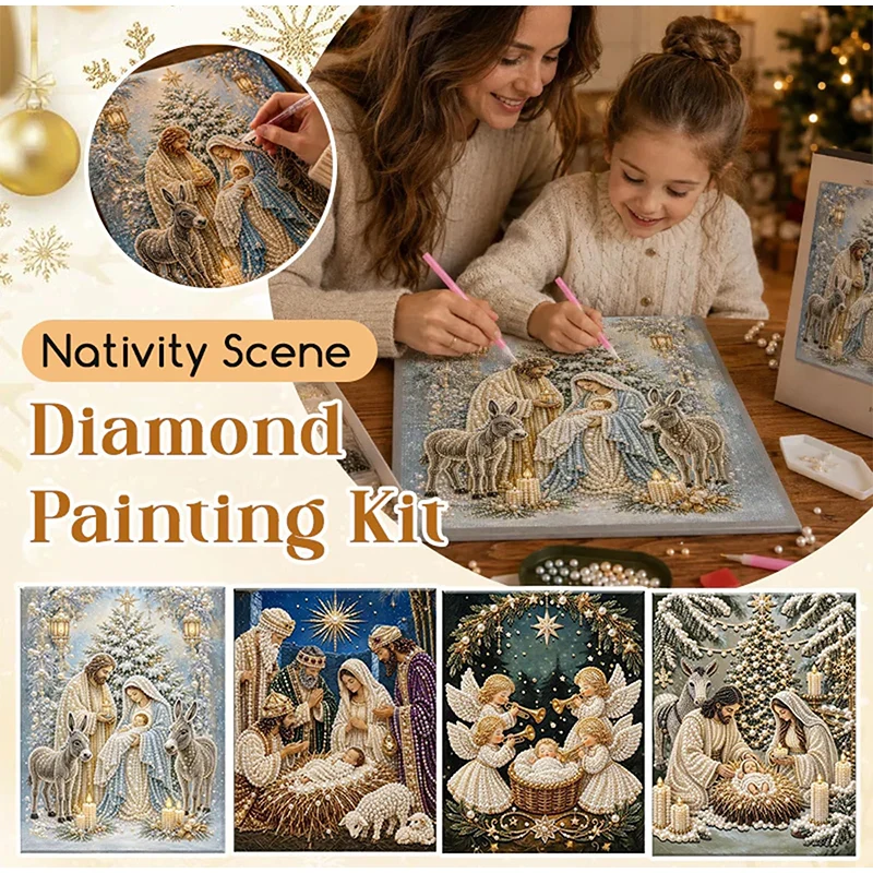 Nativity Scene Diamond Painting Kit with Frame 5D DIY Pearl Art Kit Jesus Christ & Religious Christmas Wall Decor for Home Wall