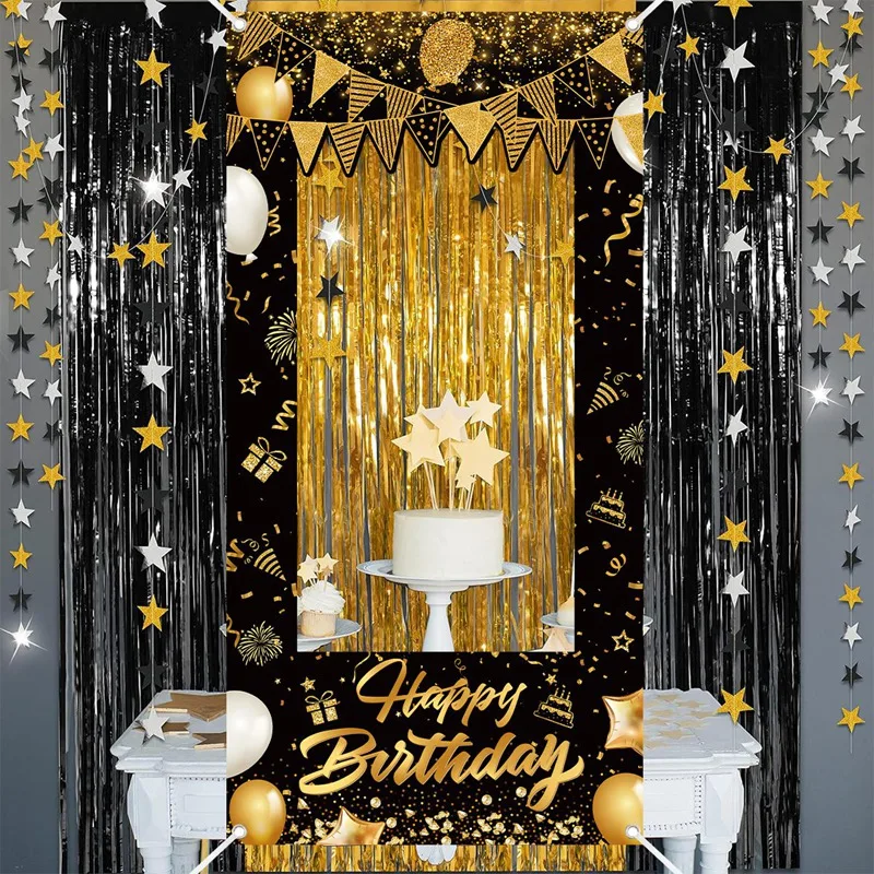 1 قطعة أسود ذهبي عيد ميلاد سعيد كابينة تصوير الدعامة ل 30/40/50/60th معلم الاحتفالات حفلة عيد ميلاد الديكور خلفية