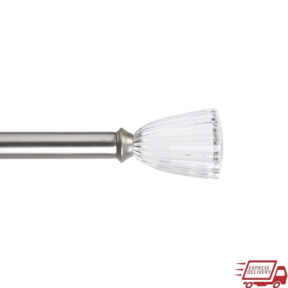 

Clear Fluted Curtain Rod 1 Inch Adjustable 42-120 Inch Nickel Finish Steel Includes Brackets Screws Easy Installation