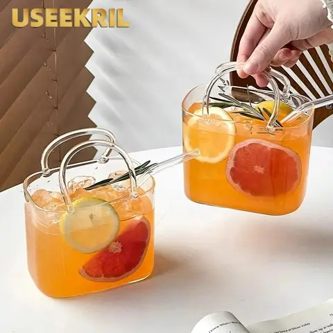 휴대용 핸드백 유리 컵, 크리 에이 티브 칵테일 안경 컵, 재미 있은 과일 와인 유리 컵, 밀짚, 바 도구와 기능 스타일 가방 유리