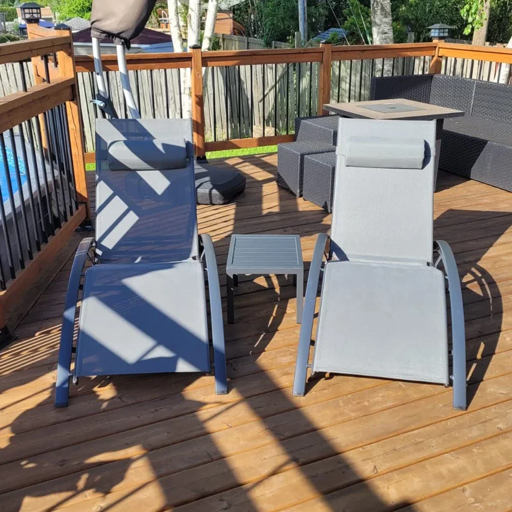 Outdoor Pool Lounge Chair Set Aluminum Fiberglass Pool Modern Hotel Chairs with 2  Lounger Chairs With 1 Table