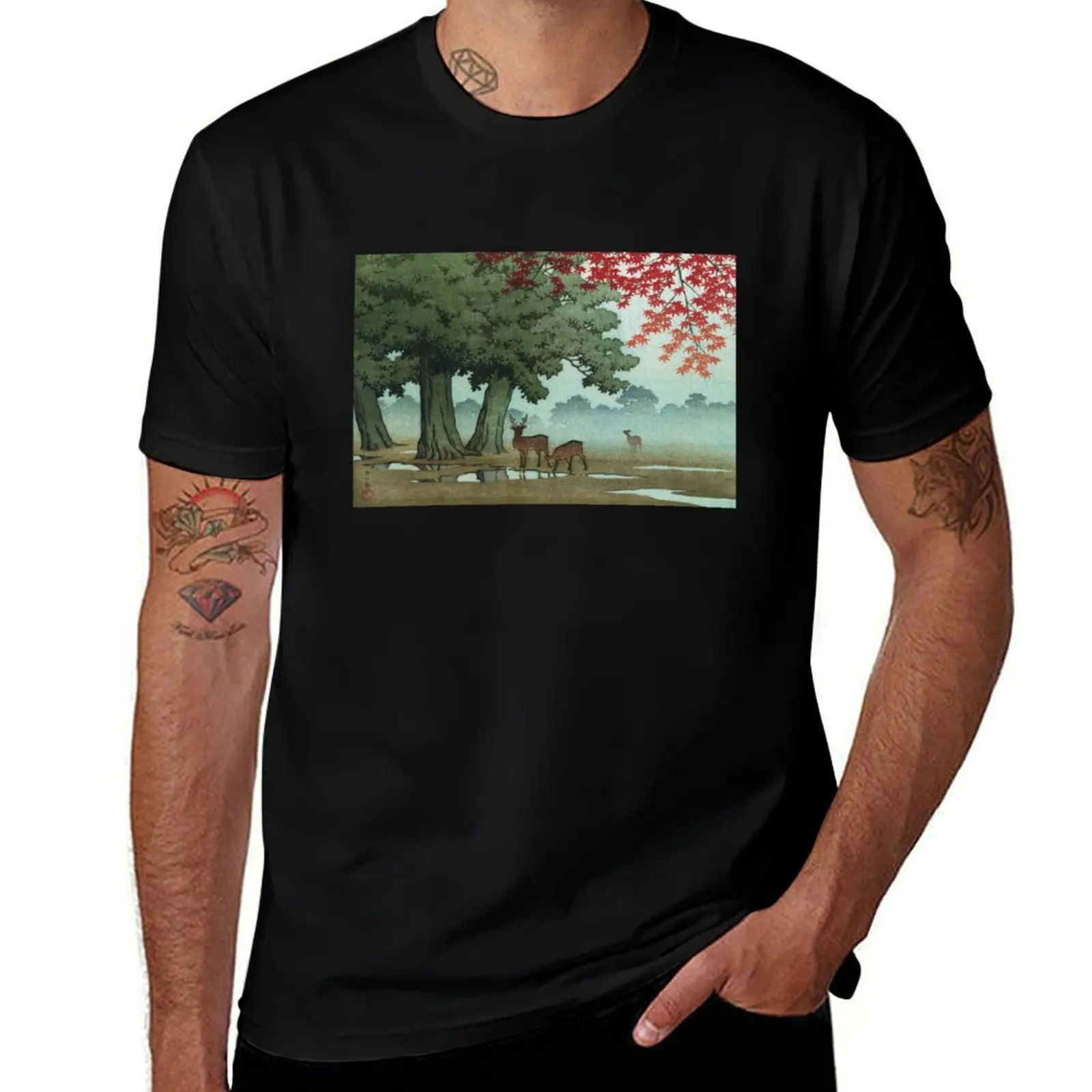 Deer of Nara Park by Kawase Hasui T-Shirt new edition man t shirt mens clothing