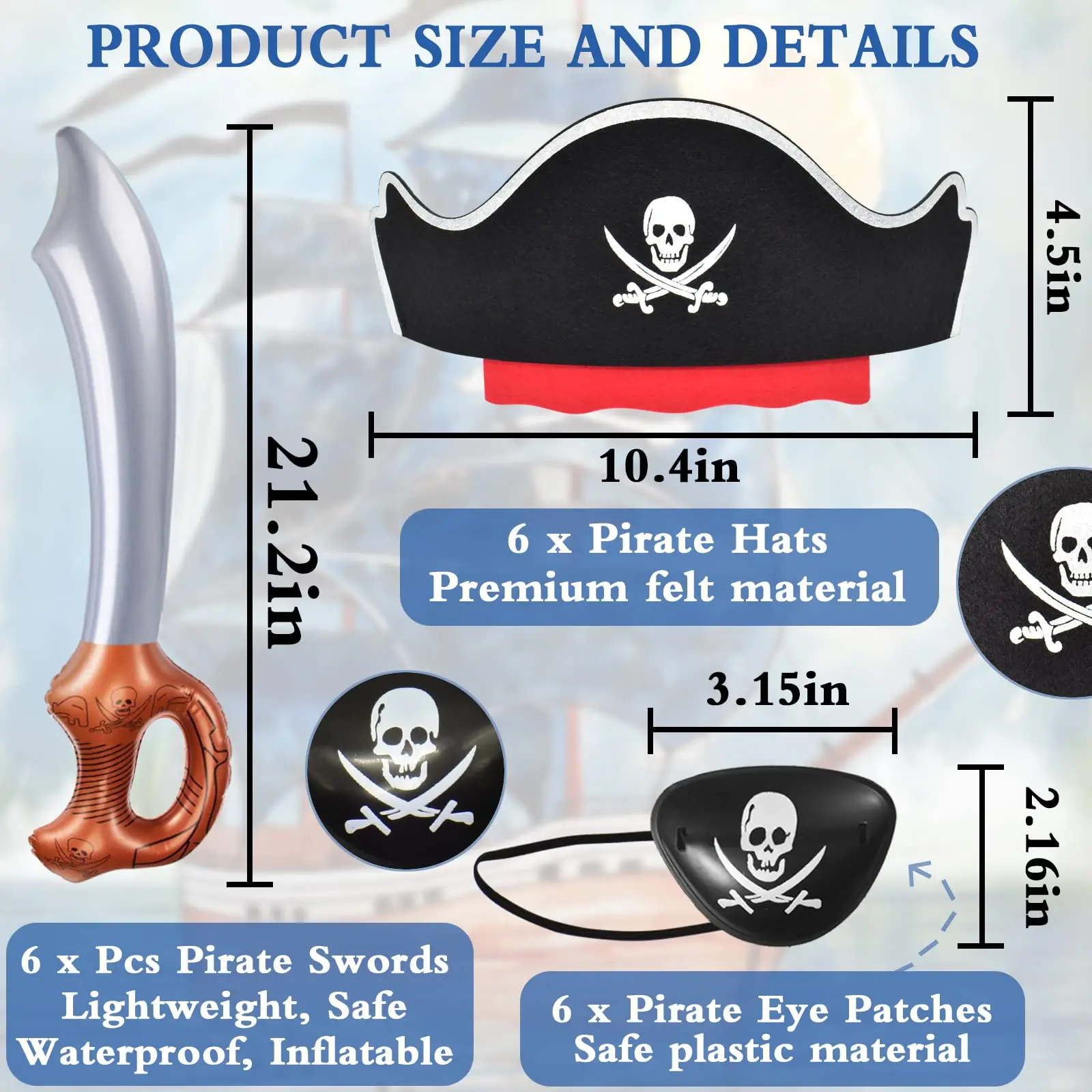 18pcs Pirate Sets Pirate Hat Set Pirate Party Favors Pirate Theme Party Supplies for Halloween Masquerade