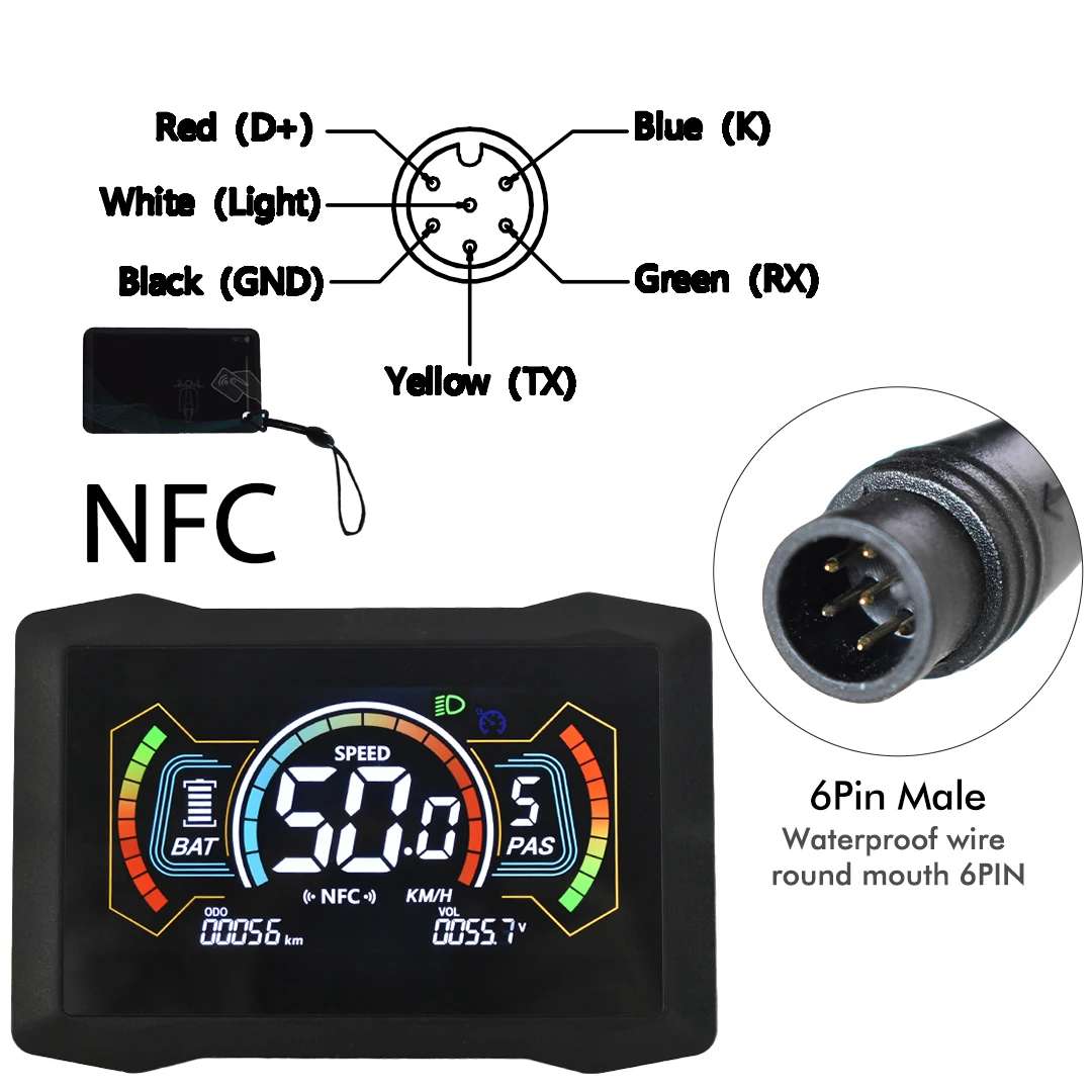 UART2 H7C LCD NFC-display Dashboarddisplay Fietscomputer Kilometerteller Meter Scherm Elektrische fietsmeter voor elektrische scooter - afbeelding 1