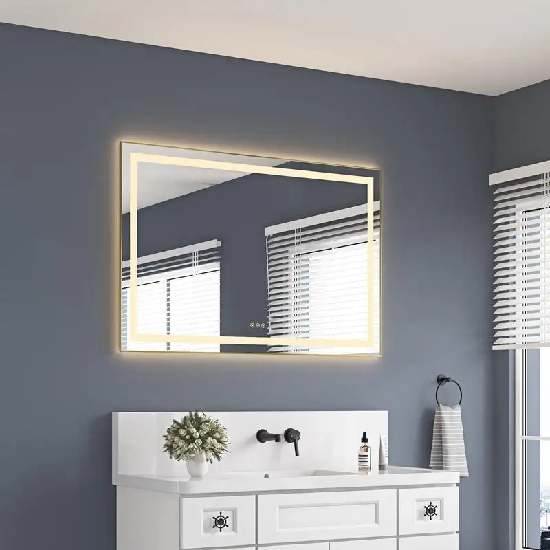 

48x32 LED Bathroom Mirror, Wall-Mount Vanity Mirror with Front & Backlight, Aluminum Frame, Anti-Fog, Memory Function, 3 Color