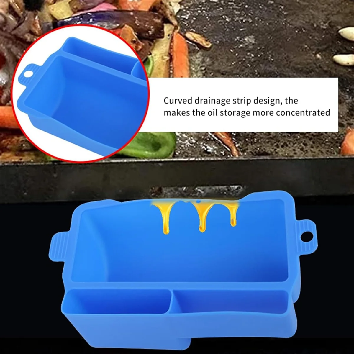 BBQ Grease Drip Tray Grease Tray, Silicone Grill Oil Drain Box Food Grade Grease Catcher and Storage Box Collector,Blue