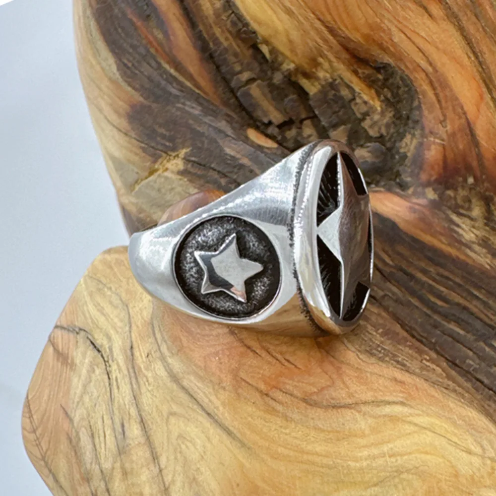 Personalized Five Pointed Star Ring 316L Stainless Steel Jewelry Biker Punk Men Ring