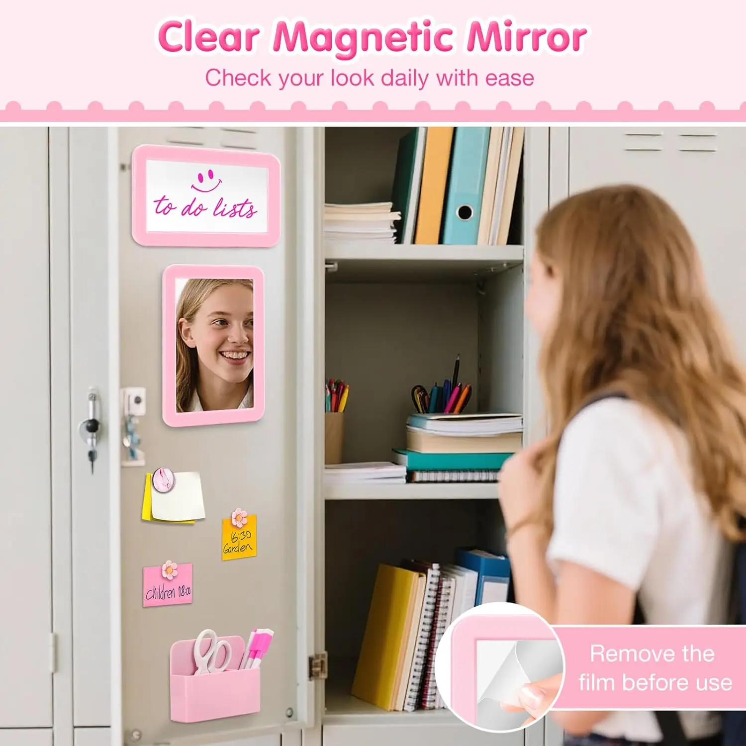 مجموعة إكسسوارات الخزانة، 15 قطعة من اللوازم المدرسية تتضمن مرآة مغناطيسية وسبورة بيضاء وأقلام تحديد وحامل أقلام ومغناطيس، l