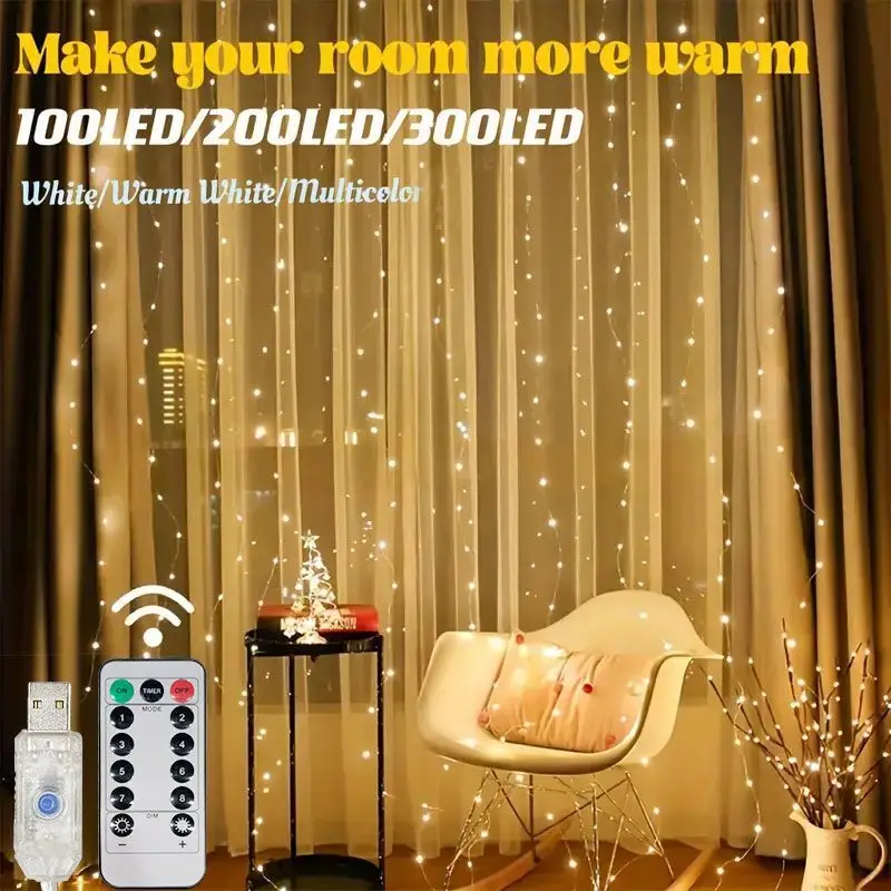 Curtain LED String Lights Halloween Christmas Decoration USB Remote Control Party Lights Christmas Lights Neon Party Decoration