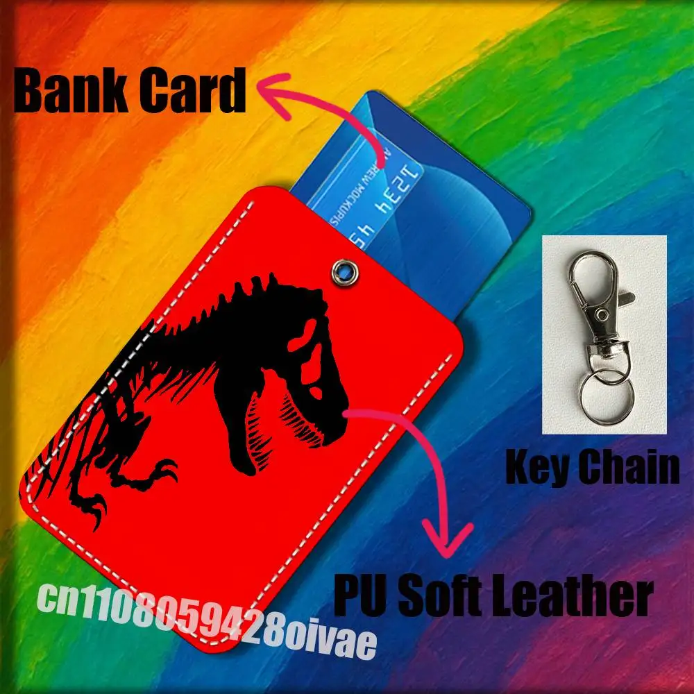 J-Jurassic P-Park Dinosaur World For ID Clips Credit Bank Campus Card Holder Cover Decoration PU Leather Keychain