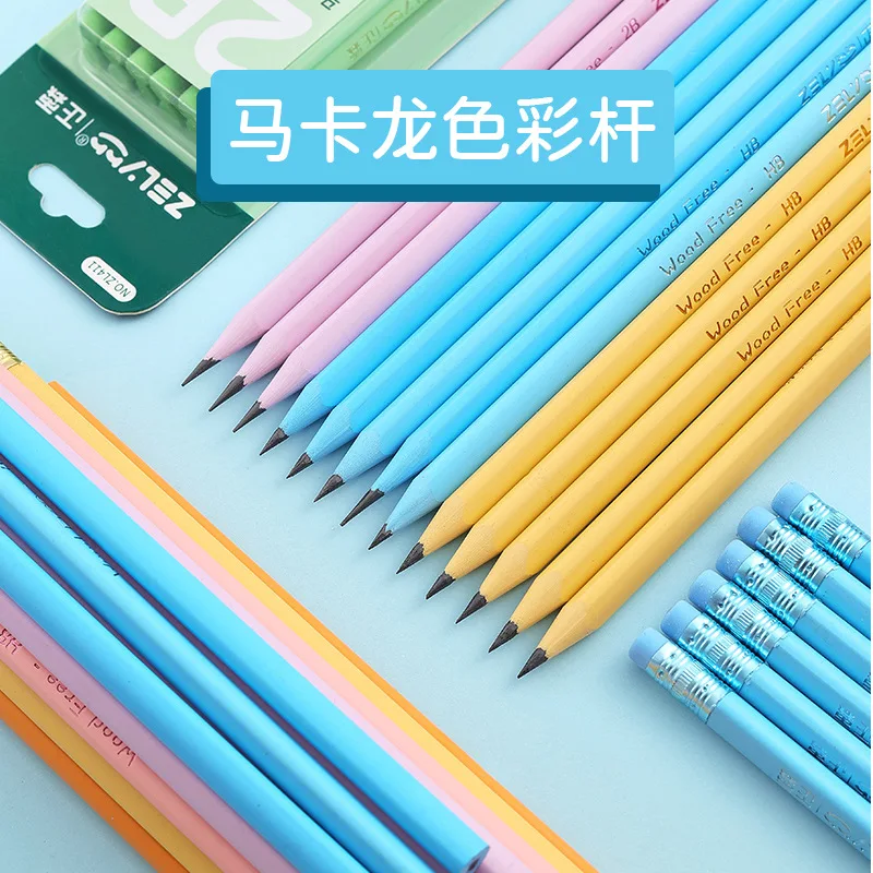 30pcs/box Cute Triangle Pencil 2B/HB Macaron colored plastic pole Non-toxic Standard Pencil Cute Stationery Office School Suppli