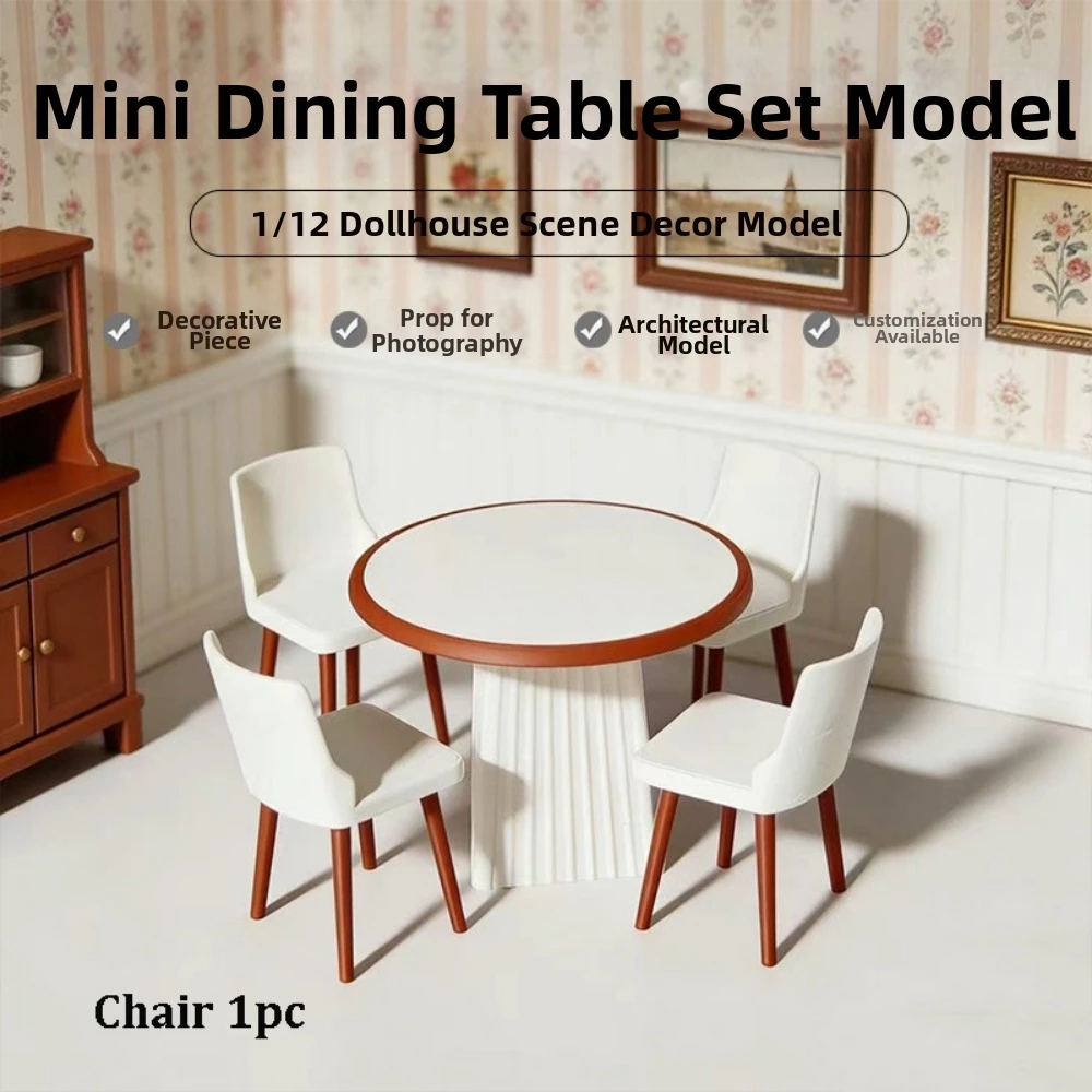 1:12 Dollhouse Miniature Furniture Mini Pretend Play White Dining Table Chairs Model Multistyles