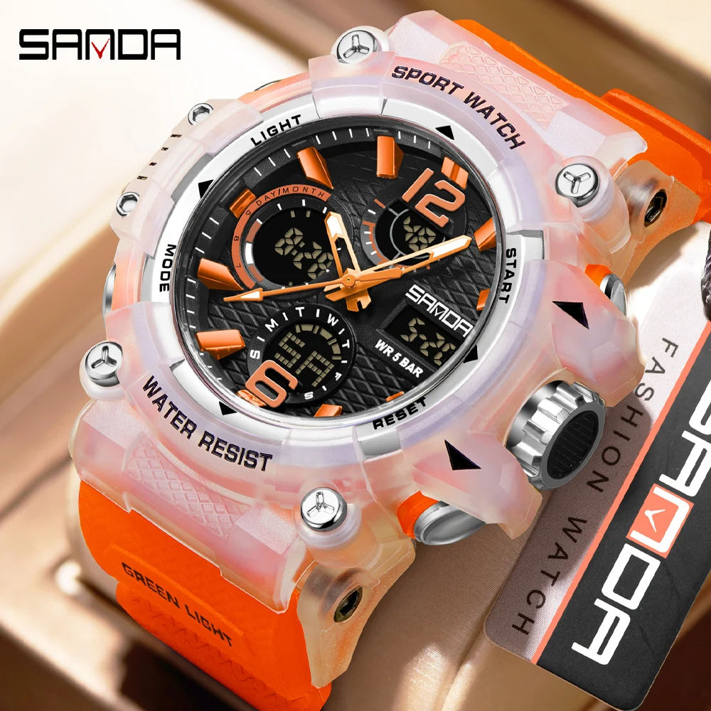 

SANDA новые роскошные спортивные мужские часы с двойным дисплеем, водонепроницаемые светящиеся мужские наручные часы, кварцевые светодиодные хронографы, Relogio Masculino