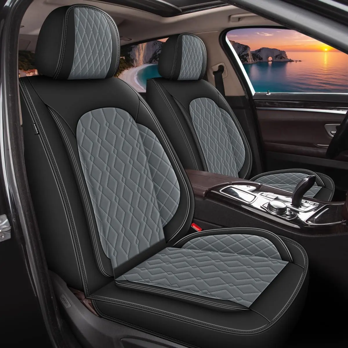 

Seat Covers for Nissan Kicks 2018-2024 2025: Full Set Waterproof Faux Leather Car Seat Covers (5 Seats, Black&Grey)