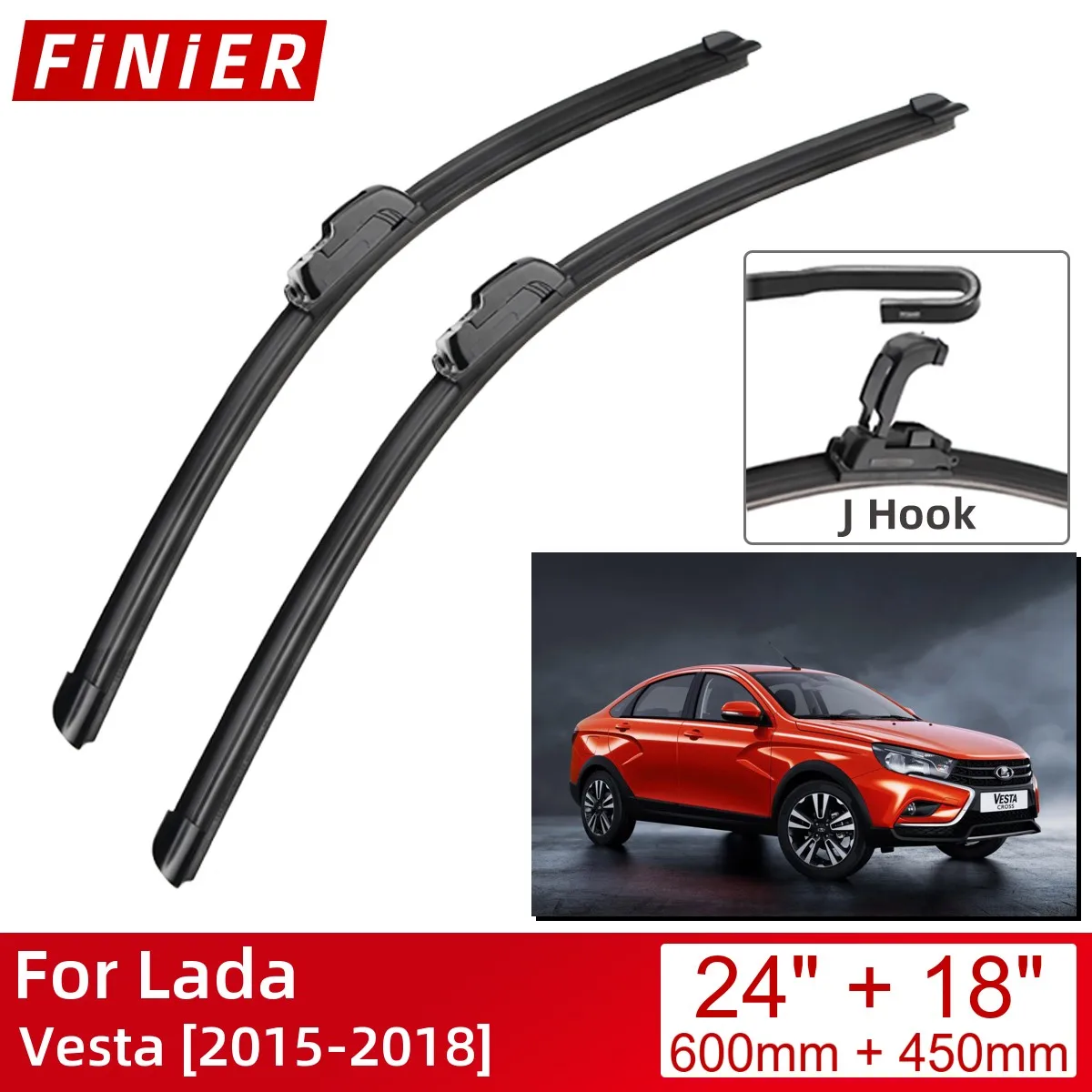 

For Lada Vesta 2015-2018 24"+18" Car Accessories Front Windscreen Wiper Blade Brushes Wipers U Type J Hooks 2018 2017 2016 2015